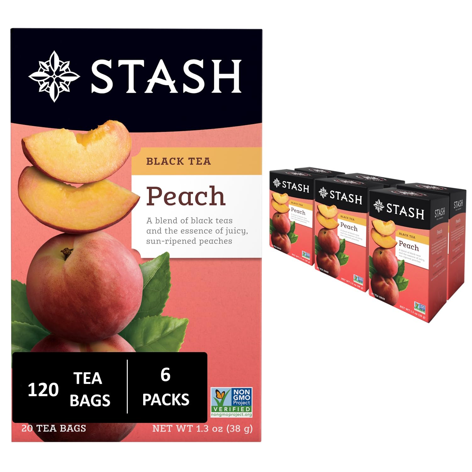 Product image of Stash Tea Peach Black Tea 6 Boxes 20 Tea Bags Pack of 6